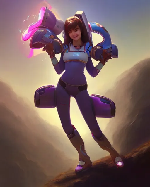 Prompt: d. va from overwatch, perfect face, brown hair, abs, cinematic, stunning, athletic, strong, agile, highly detailed, psychedelic, digital painting, artstation, smooth, hard focus, illustration, art by jessica rossier and and brian froud