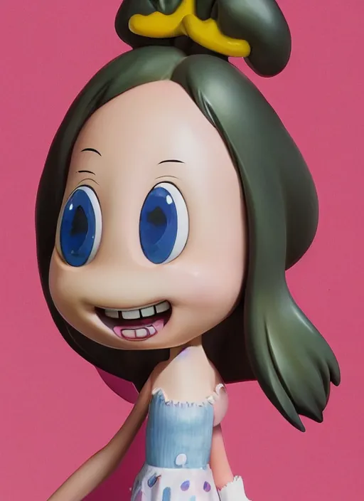 Prompt: a hyperrealistic oil panting of a looney kawaii anime girl figurine caricature with a big dumb goofy smile featured on Wallace and Gromit by Studio Ghibli
