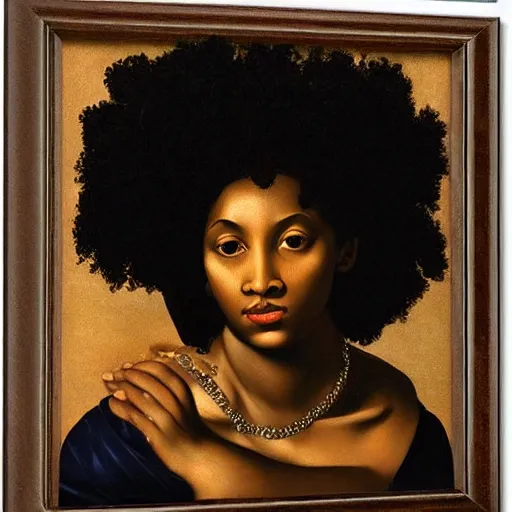 Image similar to afro woman painted by caravaggio