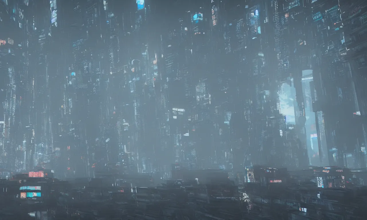 Image similar to reflexion cyberpunk voronoi depth fog