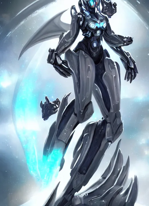 Image similar to cinematic goddess shot, cosmic sized perfectly proportioned stunning beautiful hot anthropomorphic robot mecha female dragon, in space, nebula sized, larger than galaxies, holding galaxy, sharp claws, sleek silver armor, epic proportions, epic size, epic scale, digital art, furry art, macro art, dragon art, giantess art, warframe fanart, furaffinity, deviantart