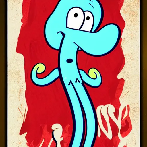 Image similar to handsome squidward, male, cartoon network style, poster