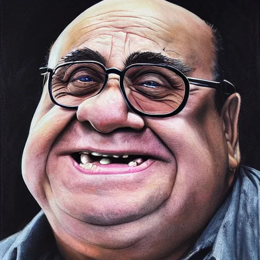 Image similar to hyperrealistic mixed media high resolution painting of Danny DeVito Lord of the Rings, stunning 3d render inspired art by Jamie Salmon and István Sándorfi and Unreal Engine and Greg Rutkowski, perfect facial symmetry, dim volumetric lighting, 8k octane beautifully detailed render, full body shot, post-processing, extremely hyper-detailed, intricate, epic composition, highly detailed attributes, highly detailed atmosphere, cinematic lighting, masterpiece, trending on artstation, very very detailed, masterpiece, stunning, flawless completion, lifelike texture, perfection,