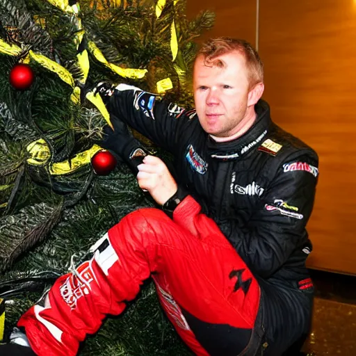 Image similar to Petter Solberg after he crashed into the christmas tree