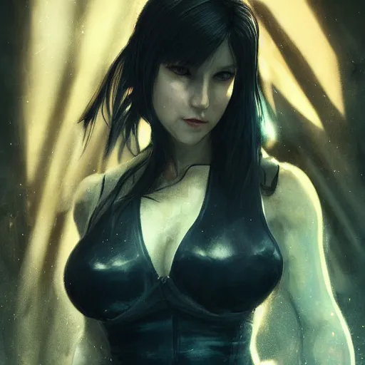 Prompt: charismatic seductive tifa lockhart portrait, atmospheric lighting, painted, intricate, volumetric lighting, beautiful, golden hour, sharp focus, ultra detailed, by leesha hannigan, ross tran, thierry doizon, kai carpenter, ignacio fernandez rios