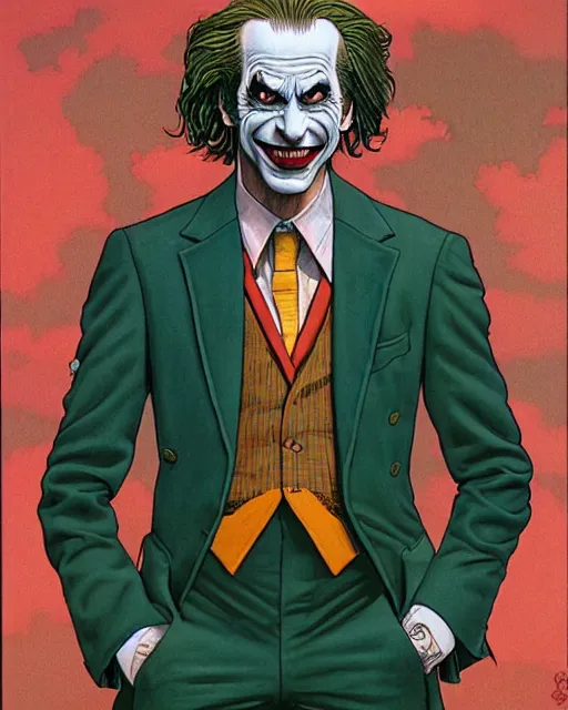 Image similar to portrait of saul goodman as the joker, illustration, art by jean giraud and peter elson