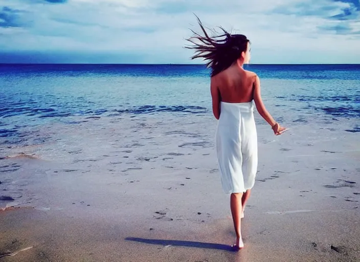 Image similar to “beautiful woman walking on the beach, stunning, gorgeous” H 896