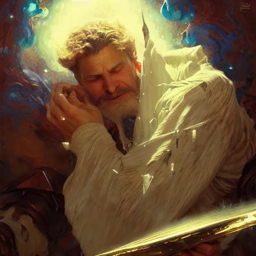 Image similar to stunning male wizard causing huge tsunami by exhaling breath, highly detailed painting by gaston bussiere, craig mullins, j. c. leyendecker, 8 k