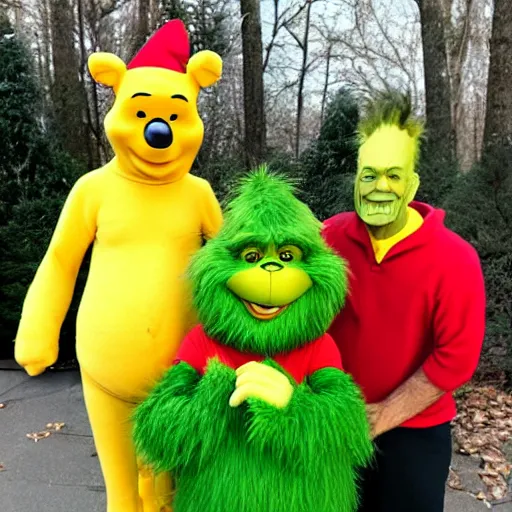 Image similar to winnie the pooh alone as the grinch, winnie the pooh cast as the grinch, full body shot