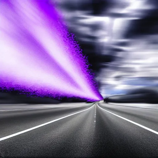 Image similar to purple tornado following white minivan, photo, 4k, realism