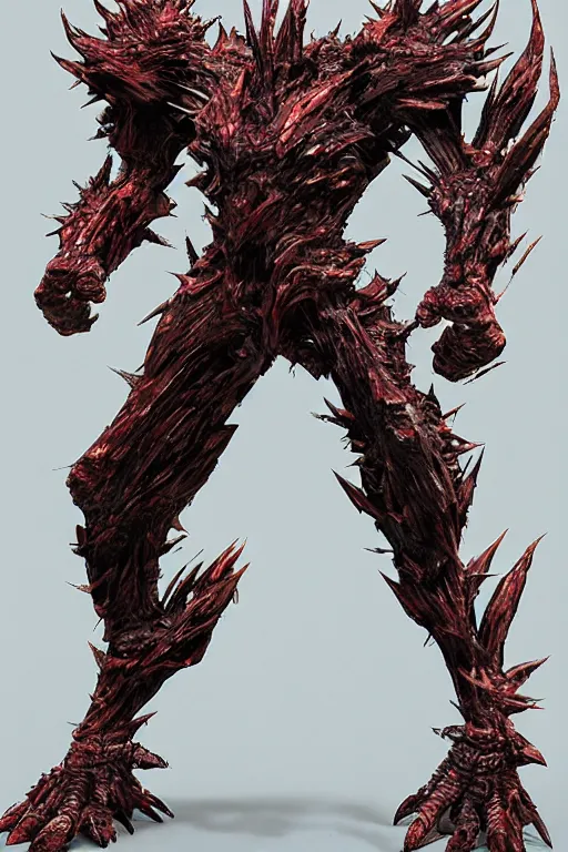 Image similar to a tokusatsu monster realistic with iron spikes by Yasushi Nirasawa