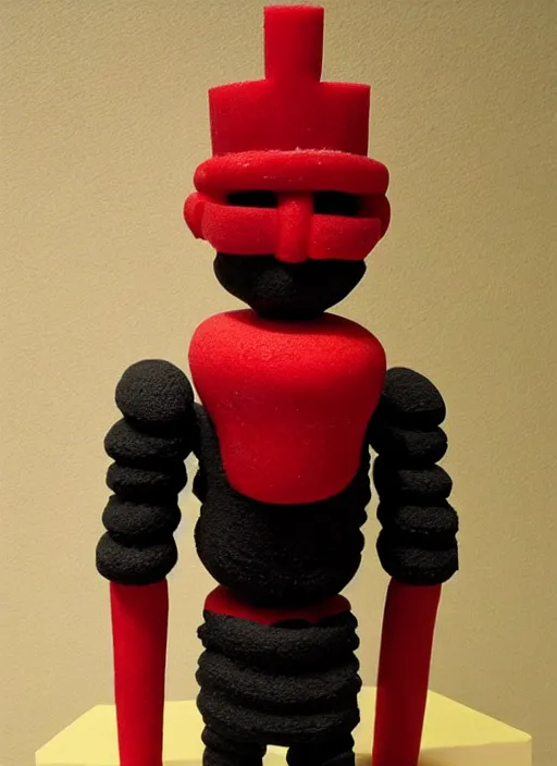 Image similar to sponge sculpture of an ancient warrior red and black theme