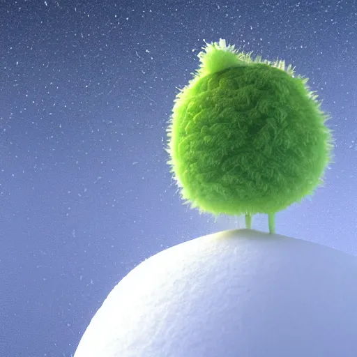 Image similar to a portrait of a mochi cannabis leaf snowball cute friendly character snowboards in a gelatinous australian ❄ environment 3 d rendered in octane, 8 k, by eyvind earle