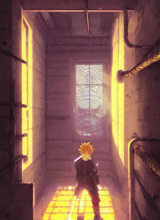 Prompt: highly detailed prison cell with naruto uzumaki with black hair, metal bars in window, powerfully punching a wall, art by greg rutkowski, loish, rhads, ferdinand knab, makoto shinkai and lois van baarle, ilya kuvshinov, rossdraws, tom bagshaw, global illumination, radiant light, detailed and intricate environment