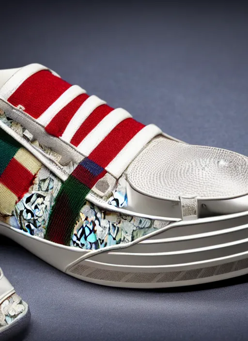 Image similar to hyperrealistic and heavy detailed product photo gucci shoe of albert einstein, in front of white back drop, whole shoe is in picture, leica sl 2 5 0 mm, vivid color, high quality, high textured, real life