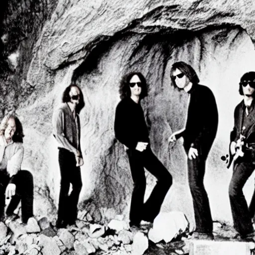 Image similar to the doors playing a show painted on a cave wall