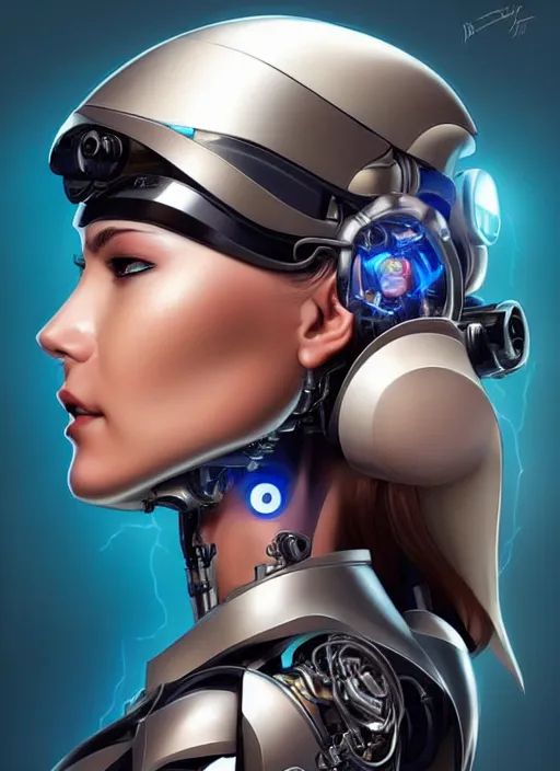 Image similar to portrait of a cyborg woman who turns her head to the ((((((right))))) left+20 (((((up))))) (((((down))))) by Artgerm,eyes closed , biomechanical, hyper detailled, trending on artstation