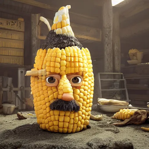 Prompt: hyperrealistic dslr film still of billy mays disguised as ( corn ) on the cob, stunning 8 k octane comprehensive 3 d render, inspired by istvan sandorfi & greg rutkowski & unreal engine, perfect symmetry, dim volumetric cinematic lighting, extremely hyper - detailed, incredibly real lifelike attributes & flesh texture, intricate, masterpiece, artstation, stunning