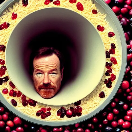 Image similar to tiny bryan cranston's body is a bowl of cranberries, head emerging from cranberries, natural light, sharp, detailed face, magazine, press, photo, steve mccurry, david lazar, canon, nikon, focus