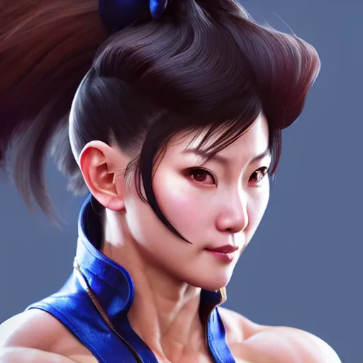 Image similar to portrait of chun li, au naturel, hyper detailed, digital art, trending in artstation, cinematic lighting, studio quality, smooth render, unreal engine 5 rendered, octane rendered, art style by klimt and nixeu and ian sprigger and wlop and krenz cushart.