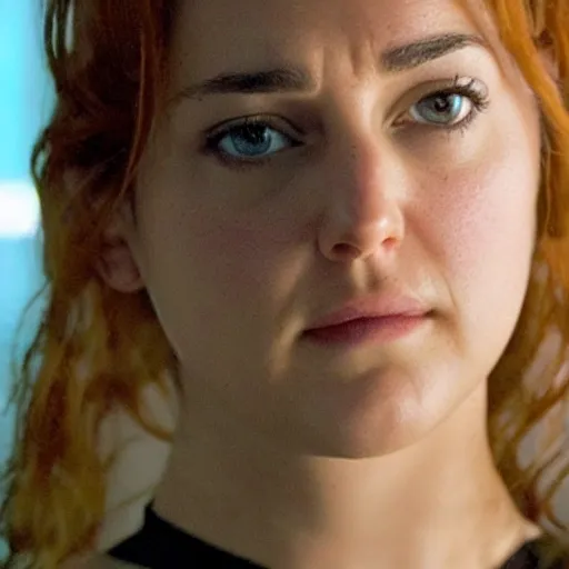 Image similar to A still of Shailene Woodley as Black Widow in Iron Man 2 (2010), close-up