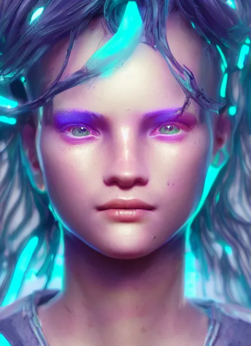 Prompt: glowwave girl portrait, hyper detailed, digital art, trending in artstation, cinematic lighting, studio quality, smooth render, unreal engine 5 rendered, octane rendered, art style by klimt and nixeu and ian sprigger and wlop and krenz cushart