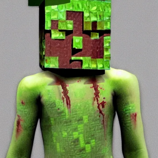 KREA - a photo of a minecraft creeper in real life in the woods