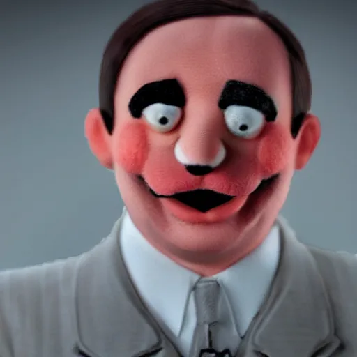 Image similar to A still of Adolf Hitler as a smiling muppet, 4k, photoreal, photograph, highly detailed, epic lighting, award winning