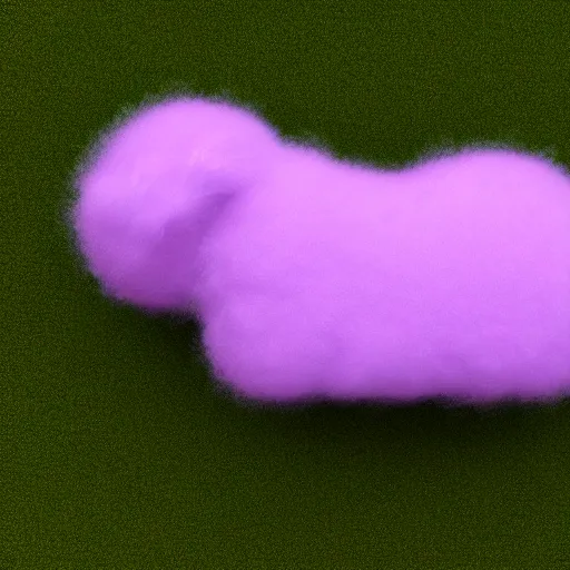 Image similar to a photorealistic render of a purple and green fluffy cloud shaped like an chihuahua, 3D octane render, unreal engine, hyperrealistic, 8k, volumetric lighting