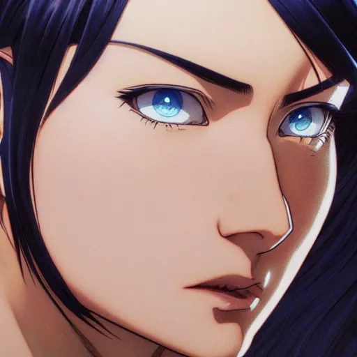 Image similar to highly detailed vfx portrait of nico robin by eiichiro oda!, makoto shinkai, alphonse mucha, sharp focus, art by artgerm and greg rutkowski!, backlit, harsh overhead sunlight, blue eyes!!, large aquiline nose!!, stanley kybric, kaoru mori, shadows, best of behance,