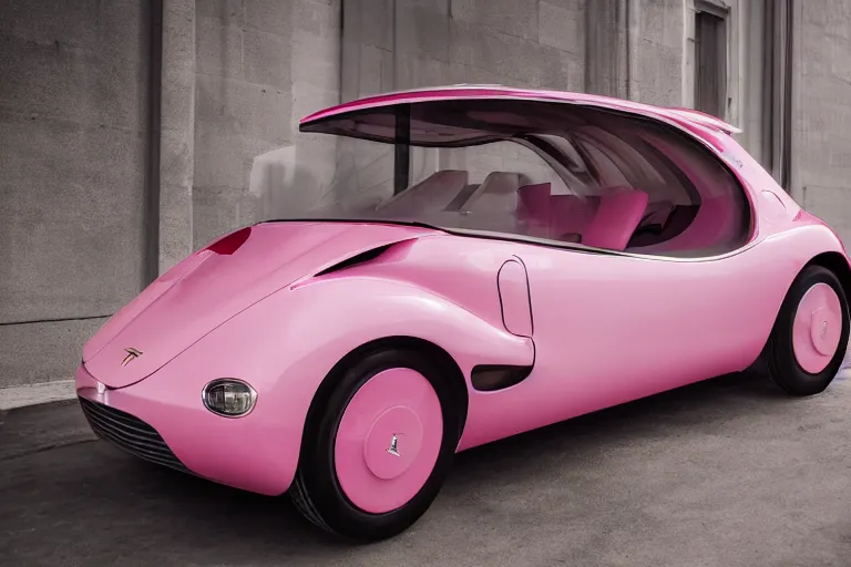 Image similar to Elegant photography of the pink panther car designed by Tesla