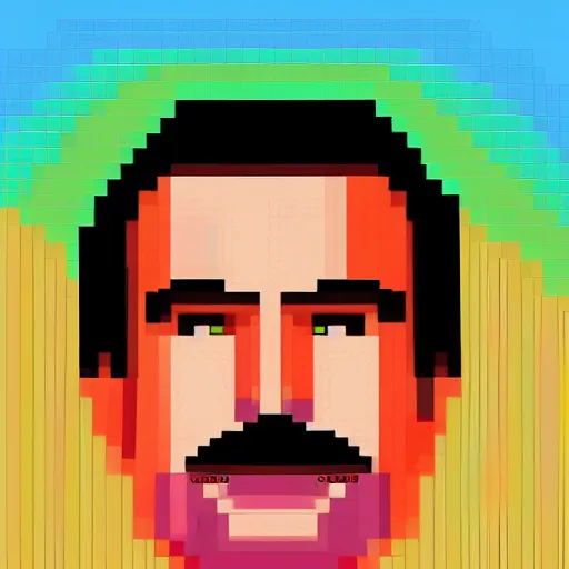 Image similar to tom selleck, vivid colors, 8 - bit pixel art