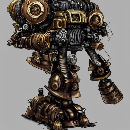 Image similar to steampunk Mecha dwarf deathroller, high quality, trending on art station