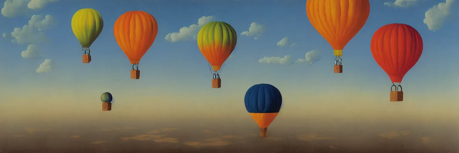 Image similar to colorful hot air balloon painting magritte