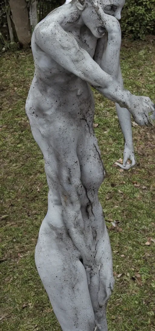 Prompt: concrete statue body horror, dark, horror, scary, creepy