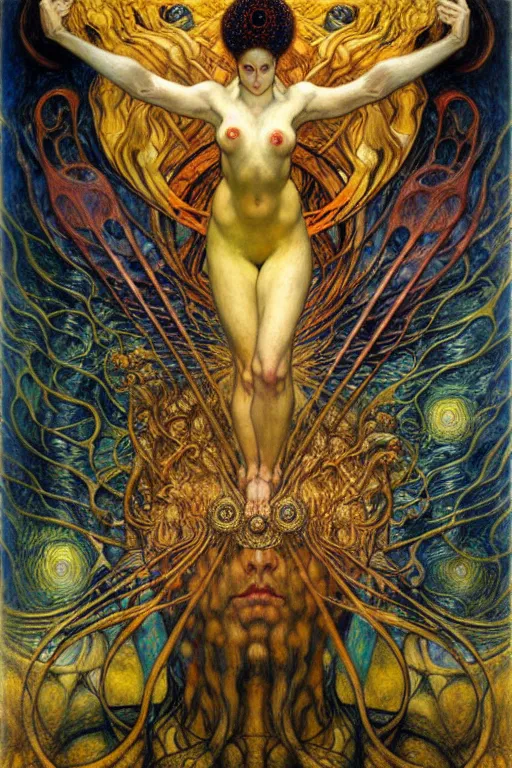 Image similar to Divine Chaos Engine by Karol Bak, Jean Delville, William Blake, Gustav Klimt, and Vincent Van Gogh, symbolist, visionary