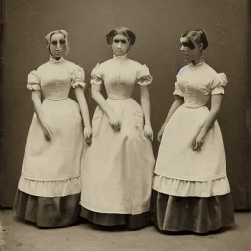 Image similar to victorian maids wearing uniforms made of plastic