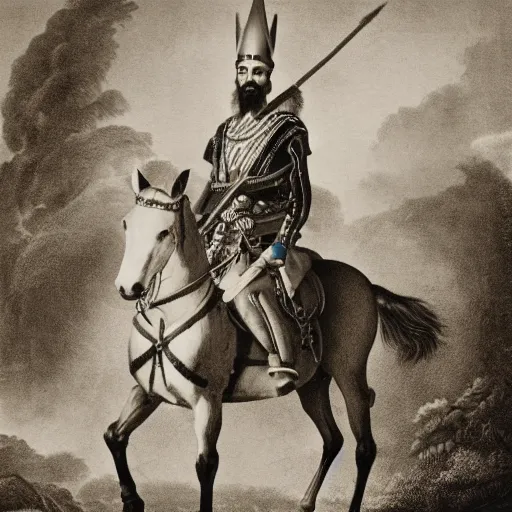 Prompt: a portrait photo of king bluetooth on his horse