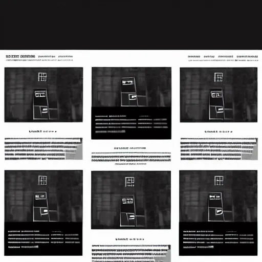 Image similar to square shaped contemporary webpage design for a freelance graphic designer, layout design, black and white colour palette, industrial punk, IP, template layout