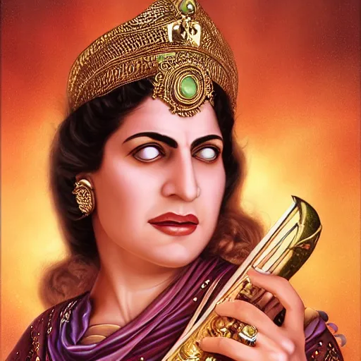 Image similar to a detailed fantasy character portrait of om kalthoum as goddess of music by lauri blank, artgerm, evelyn de morgan, 8K, 50mm lens