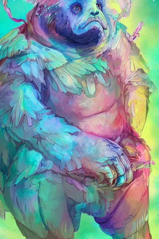 Prompt: tardigradedream tardigrade feather wing digital art painting fantasy bloom vibrant style mullins craig and keane glen and apterus sabbas and guay rebecca and demizu posuka illustration character design concept colorful joy atmospheric lighting butterfly
