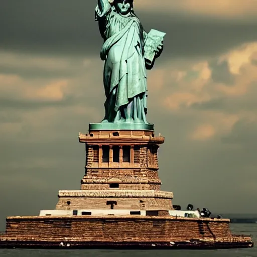 Image similar to Karl Pilkington as the statue of liberty,