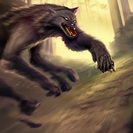 Image similar to werewolf driving a car, crashing it, artstation, Michael Whelan, digital art, felix Kelly, 8k photography