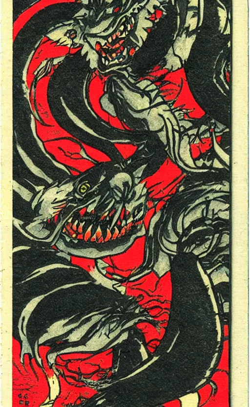 Prompt: by akio watanabe, manga art, demon claw, yokai, trading card front