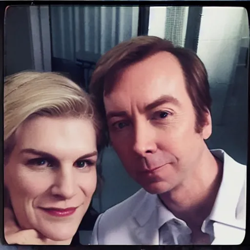 Prompt: Jimmy McGill and Kim Wexler selfie, polaroid