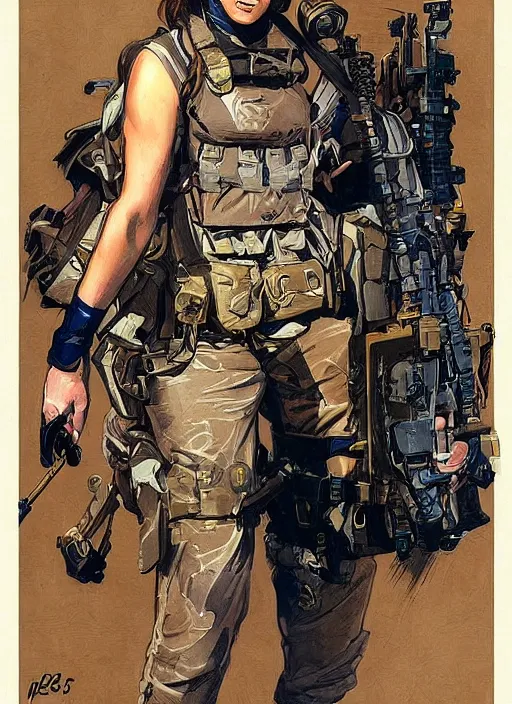 Prompt: Dinah. USN special forces operator. rb6s Concept art by James Gurney and Alphonso Mucha.