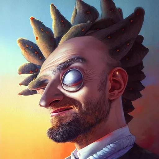 Image similar to best mohawk projector portrait by gaston bussierre and charles vess and james jean and erik jones and rhads, inspired by rick and morty, epic, funny, huge scale, beautiful fine face features, intricate high details, sharp, ultradetailed