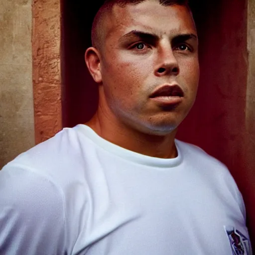 Image similar to real ronaldo nazario head and shoulders portrait by steve mccurry, year 2 0 0 0