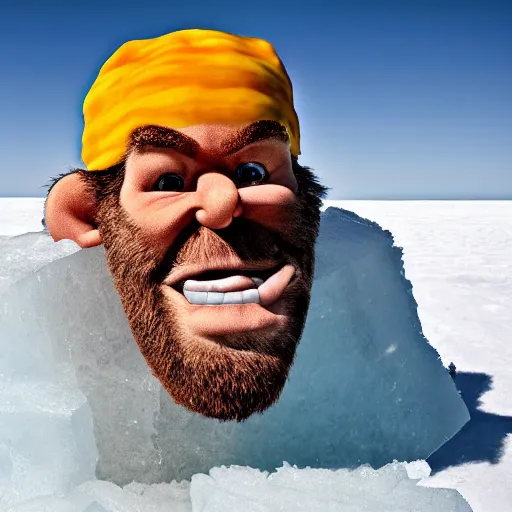 Image similar to caveman frozen in a huge block of ice. national geographic. contest winning