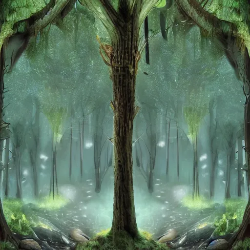 Prompt: a forest world inside > > an oyster, wet, shiny, fantasy, ultra detailed,